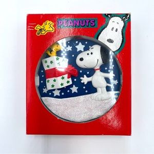 Vintage 90s Kurt Adler Peanuts Snoopy Woodstock Wooden Round Christmas Ornament